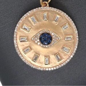 🧿 14k Gold Diamond & Blue Sapphire Evil Eye Medallion Necklace